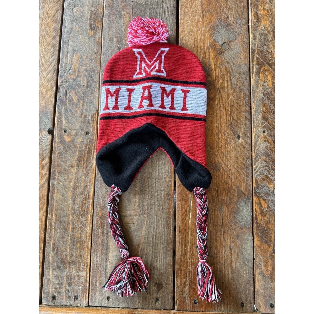 Miami Oxford RedHawks Hockey Hat Football Tassels Sports Adults One Size